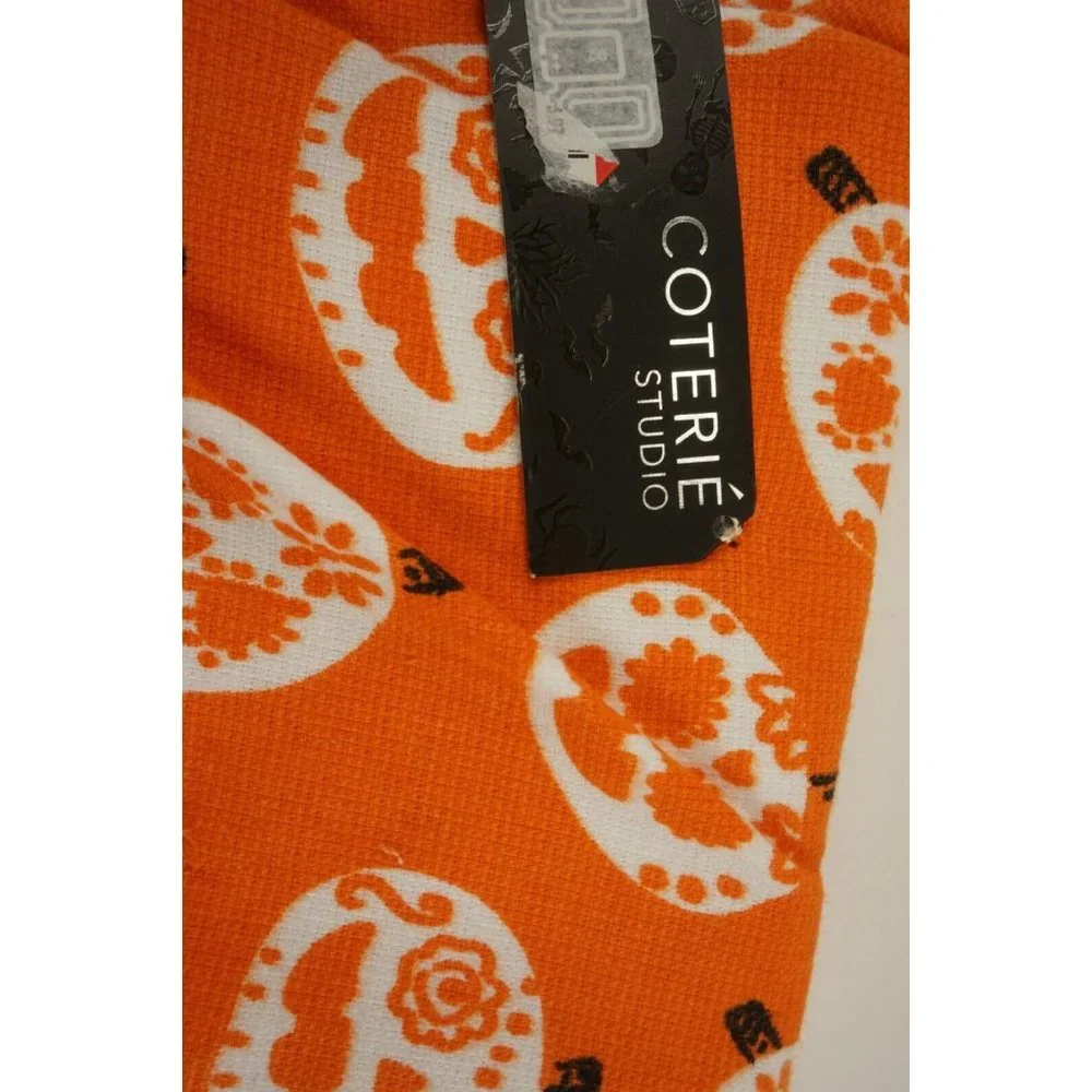 New Set of Two Pumpkin Print Fall Halloween Kitchen Towels Orange Cotton‎ Terry